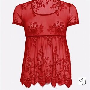 Torrid Red Babydoll Sheer Lace Short Sleeve Top